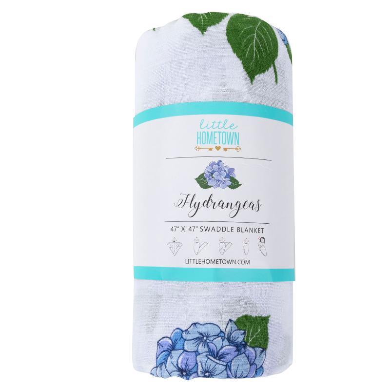 Gift Set: Hydrangeas Baby Muslin Swaddle Blanket and Burp Cloth/Bib Combo Newborn Essentials for Feeding and Comfort