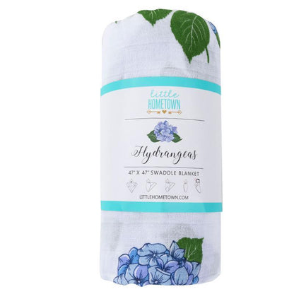 Gift Set: Hydrangeas Baby Muslin Swaddle Blanket and Burp Cloth/Bib Combo Newborn Essentials for Feeding and Comfort
