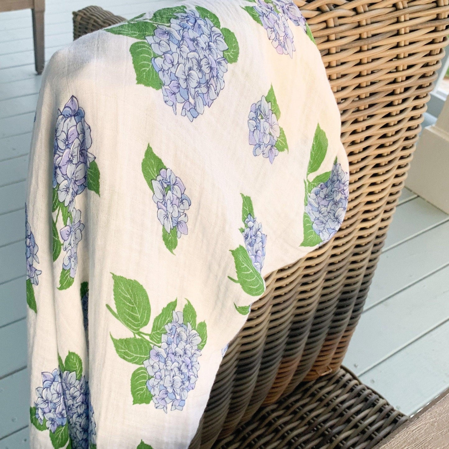 Gift Set: Hydrangeas Baby Muslin Swaddle Blanket and Burp Cloth/Bib Combo Newborn Essentials for Feeding and Comfort