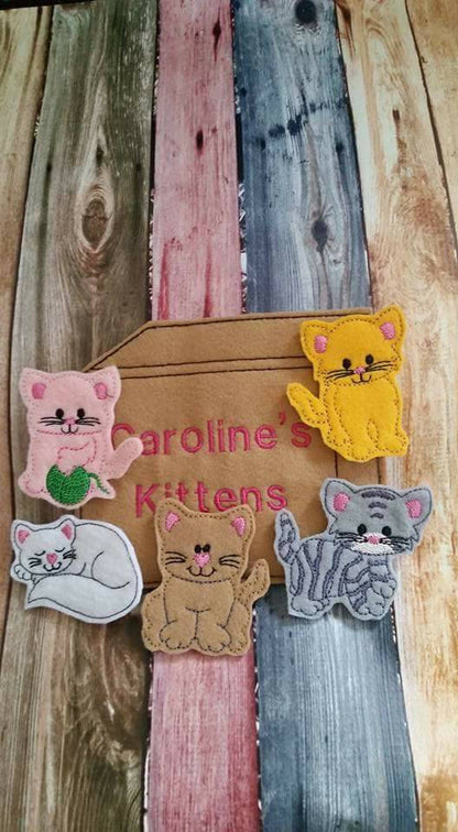 Cat Finger Puppets - cat toy - kitten finger puppet -personalized - Storage Bag  -  Quiet Toy - Busy Bag - Activity Bag - custom colors
