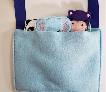 Zoo Animal Finger Puppets -  zoo storage bag - Free Personalization -  Quiet Toy - Busy Bag - Activity Bag - custom colors