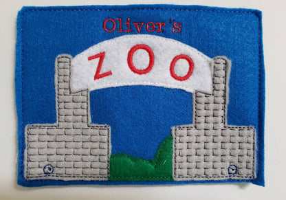 Zoo Animal Finger Puppets -  zoo storage bag - Free Personalization -  Quiet Toy - Busy Bag - Activity Bag - custom colors