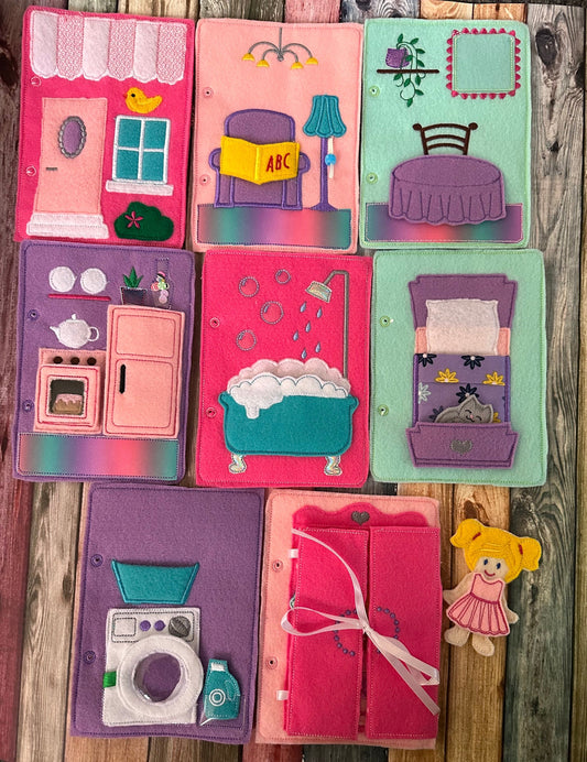Felt Dollhouse Quiet Book - Toddler Quiet Activity Toy - Educational Gift For Girls - Learning Toy - Unpaper Doll