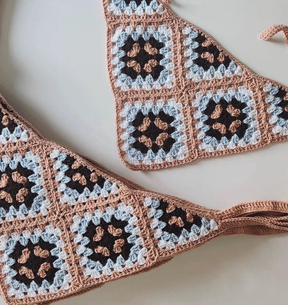 3-in-1 Crochet Granny Square Bandana – Handmade Headband, Pet Collar &Mom Neck Scarf | Colorful Boho Accessory | Retro Crochet Gift