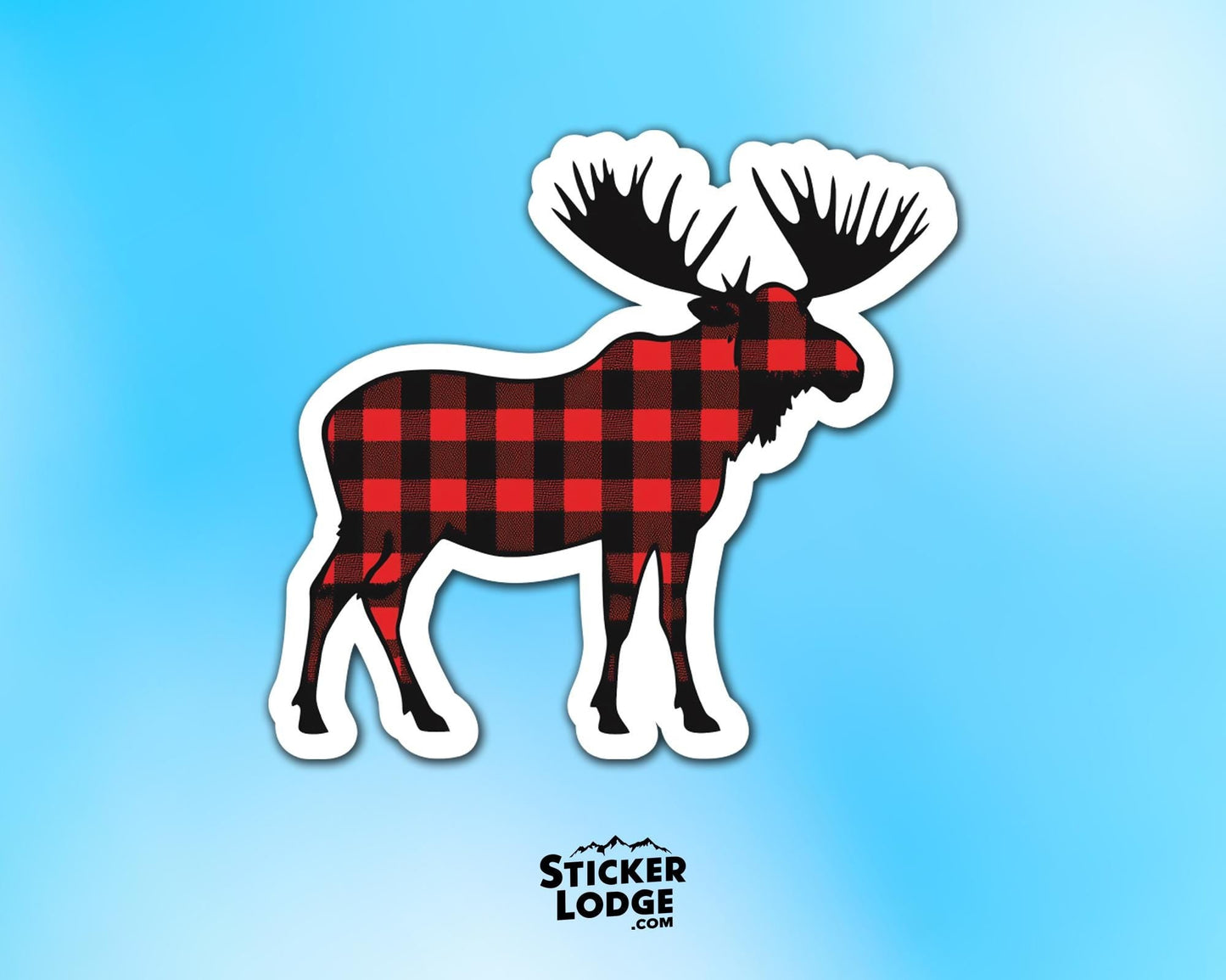Moose with Red Buffalo Plaid Vinyl Sticker