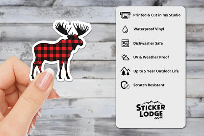 Moose with Red Buffalo Plaid Vinyl Sticker