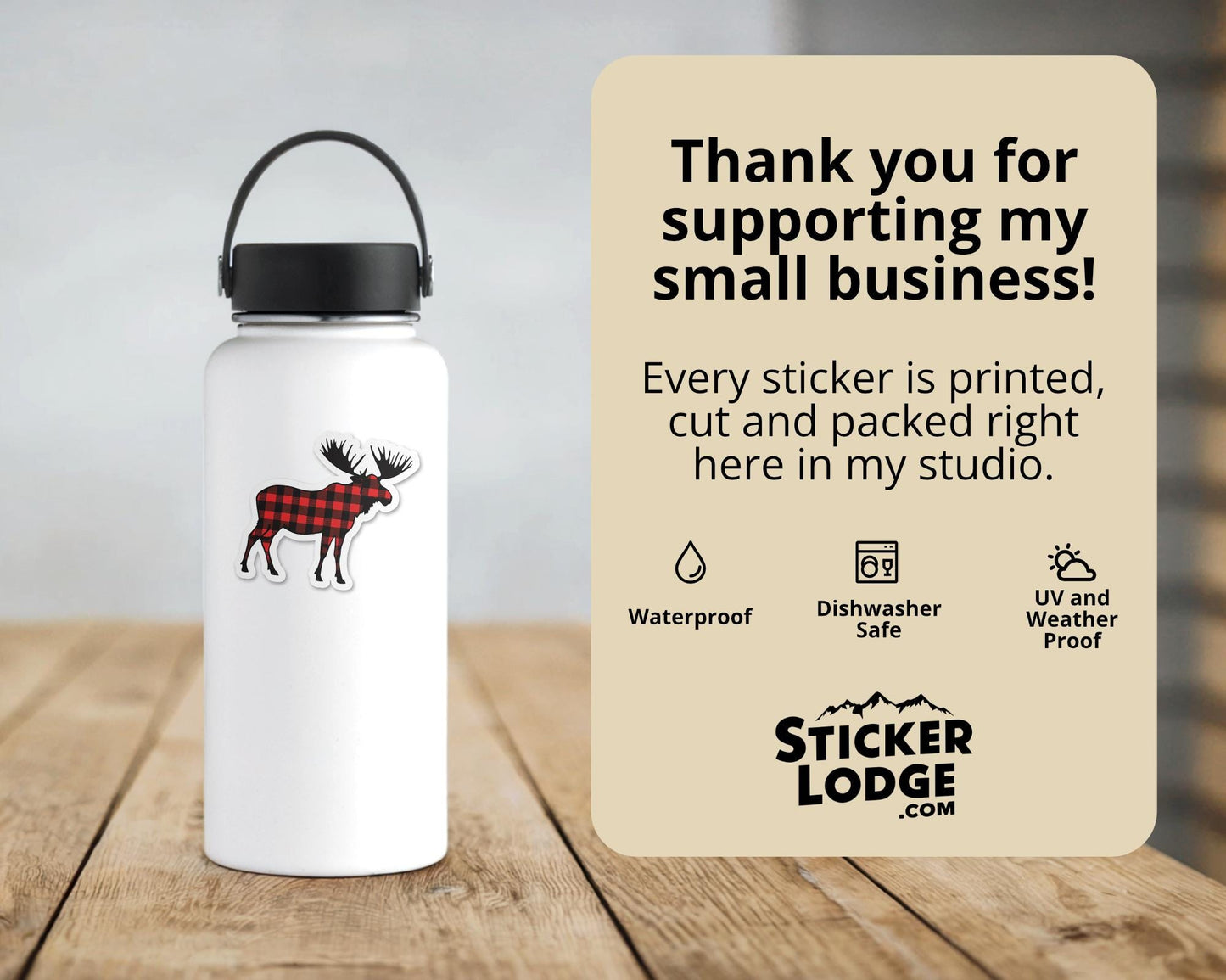 Moose with Red Buffalo Plaid Vinyl Sticker