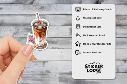 Iced Coffee Watercolor Flower Vinyl Sticker