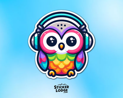 Colorful Owl with Headphones Vinyl Sticker