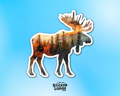 Moose and Forest Nature Double Exposure Vinyl Sticker