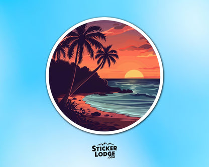 Tropical Beach Sunset Vinyl Sticker