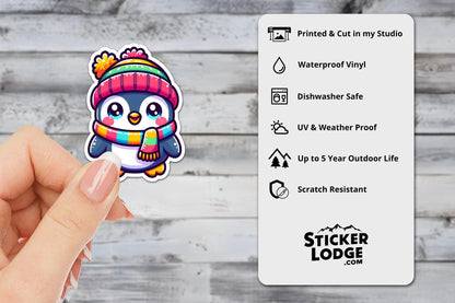 Kawaii Penguin with Winter Hat Vinyl Sticker
