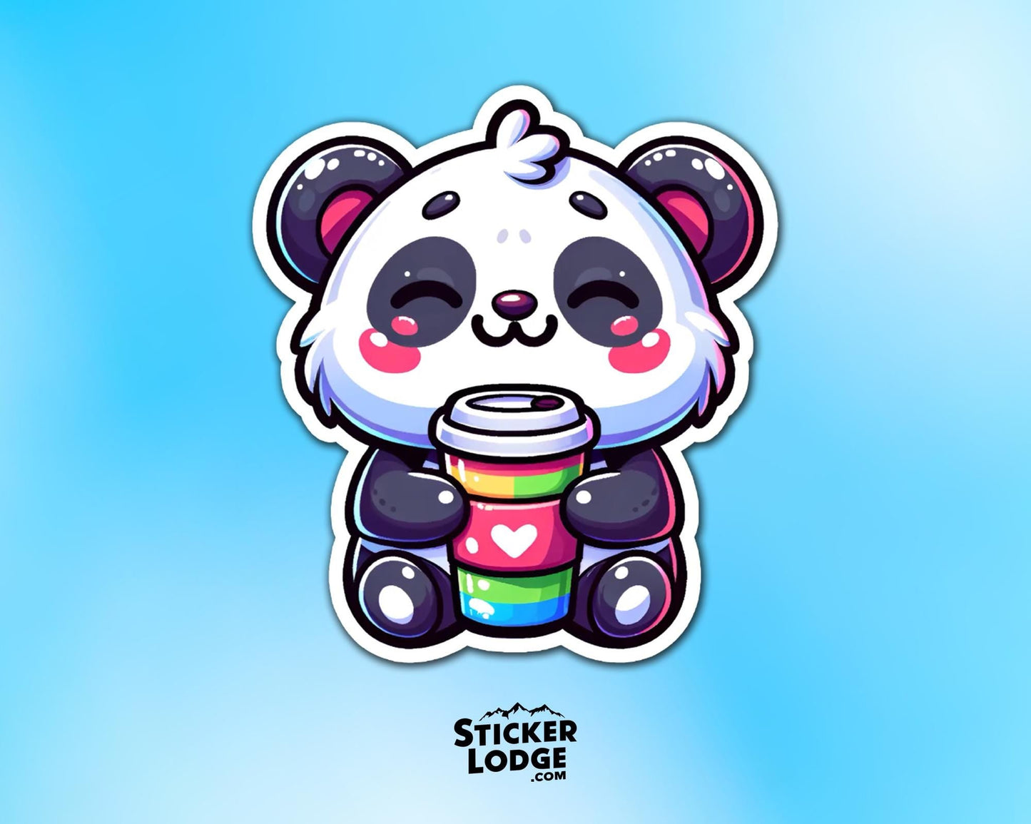 Cute Panda Bear with Coffee Vinyl Sticker