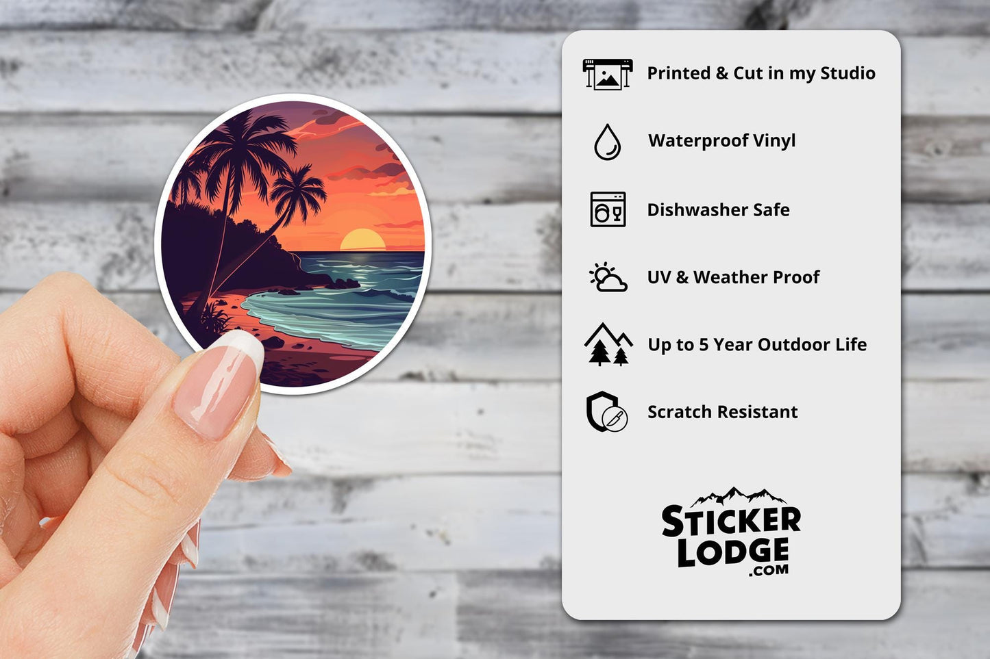 Tropical Beach Sunset Vinyl Sticker