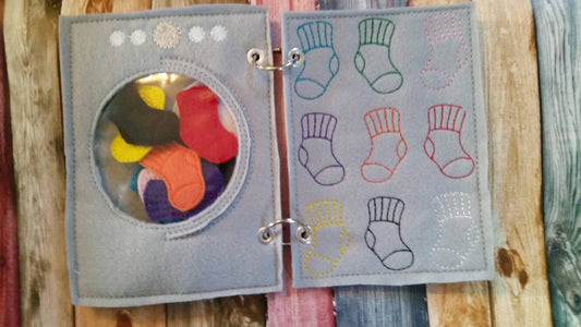 Color matching Quiet book page  - Color Sock Match - laundry - color sorting busy book page - counting game - educational - learning toy