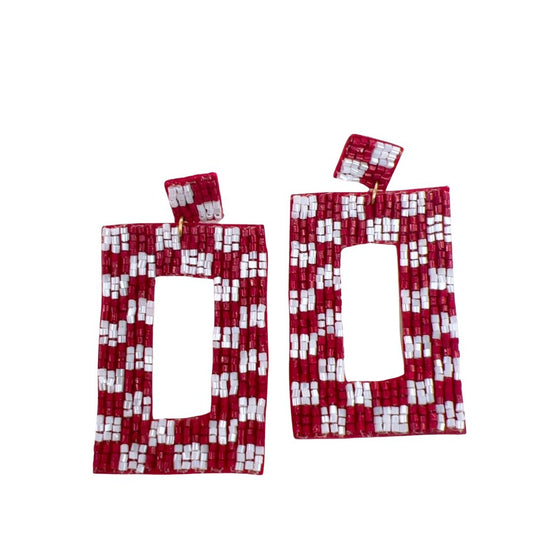 Checkered Maroon/White Earrings