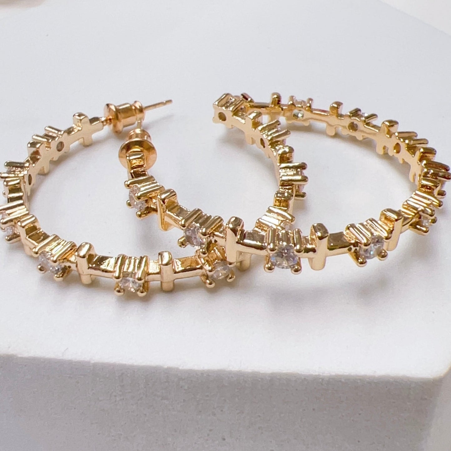 Cross Crystal Gold Hoop