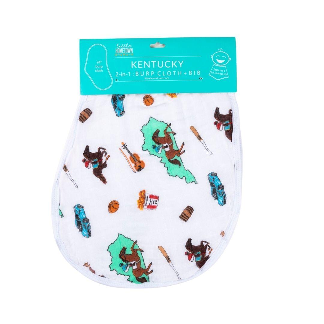 Gift Set: Kentucky Baby Muslin Swaddle Blanket and Burp Cloth/Bib Combo Hospital Coming Home Essential