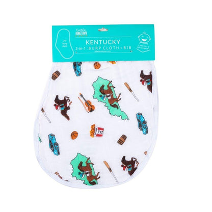 Gift Set: Kentucky Baby Muslin Swaddle Blanket and Burp Cloth/Bib Combo Hospital Coming Home Essential