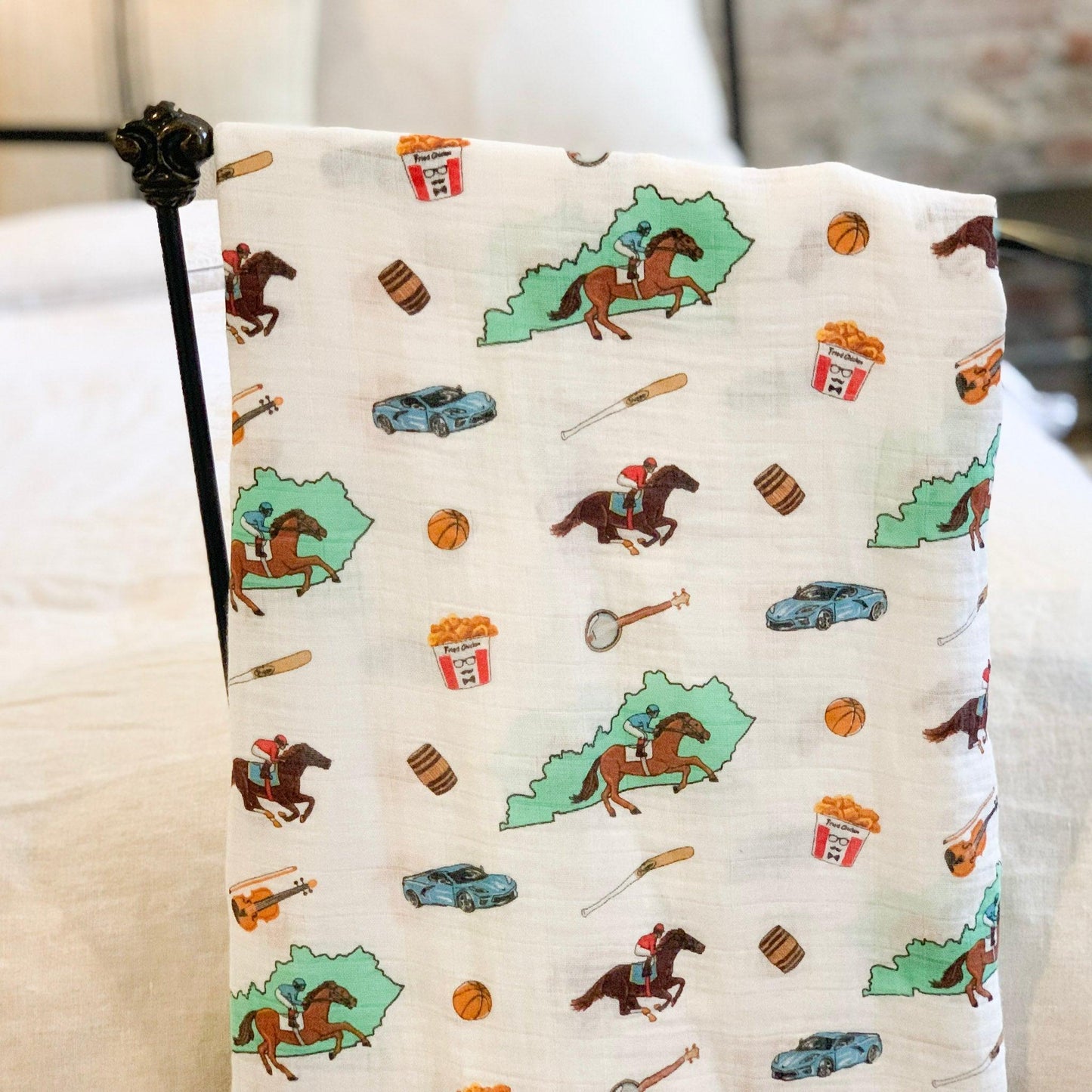 Gift Set: Kentucky Baby Muslin Swaddle Blanket and Burp Cloth/Bib Combo Hospital Coming Home Essential