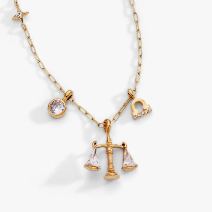 Libra Zodiac Charm Cluster Necklace