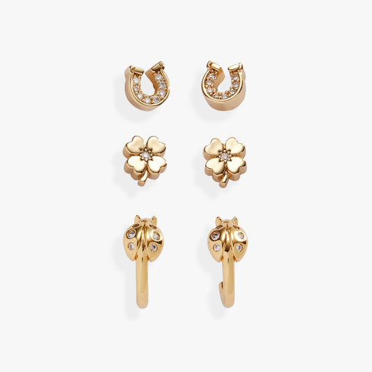Love and Luck Stud & Hoop Earrings Set of 3