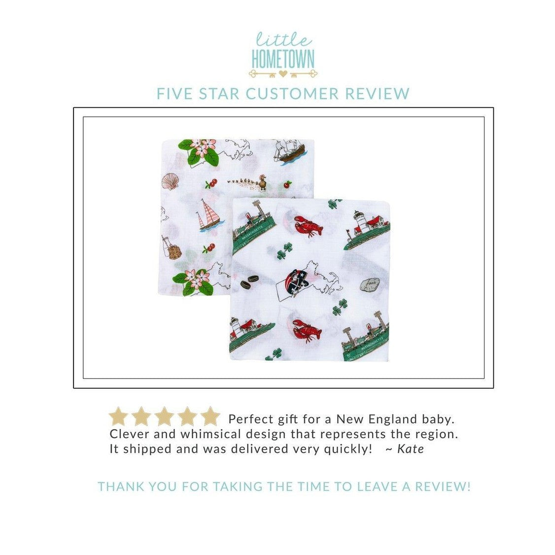 Gift Set: Massachusetts Baby Muslin Swaddle Blanket and Burp Cloth/Bib Combo Soft Breathable Bamboo Cotton