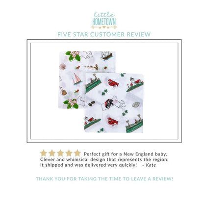 Gift Set: Massachusetts Baby Muslin Swaddle Blanket and Burp Cloth/Bib Combo Soft Breathable Bamboo Cotton