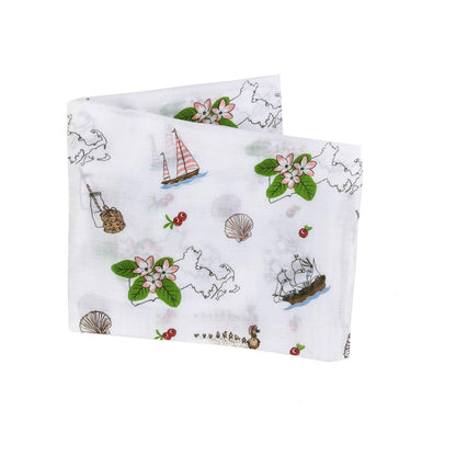 Gift Set: Massachusetts Floral Baby Muslin Swaddle Blanket and Burp Cloth/Bib Combo Baby Shower Essential for Newborn