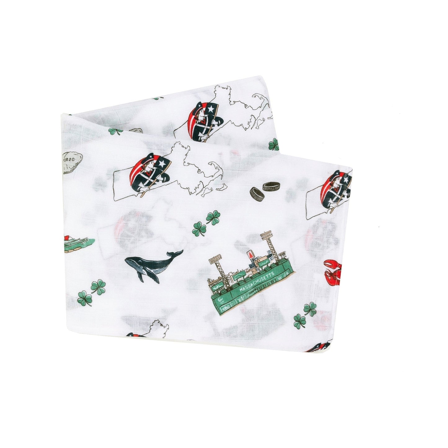 Gift Set: Massachusetts Baby Muslin Swaddle Blanket and Burp Cloth/Bib Combo Soft Breathable Bamboo Cotton