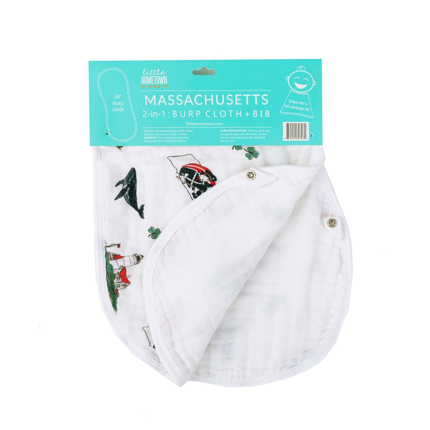 Gift Set: Massachusetts Baby Muslin Swaddle Blanket and Burp Cloth/Bib Combo Soft Breathable Bamboo Cotton