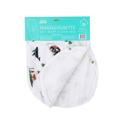 Gift Set: Massachusetts Baby Muslin Swaddle Blanket and Burp Cloth/Bib Combo Soft Breathable Bamboo Cotton