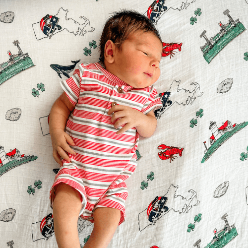 Gift Set: Massachusetts Baby Muslin Swaddle Blanket and Burp Cloth/Bib Combo Soft Breathable Bamboo Cotton