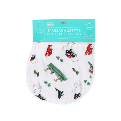 Gift Set: Massachusetts Baby Muslin Swaddle Blanket and Burp Cloth/Bib Combo Soft Breathable Bamboo Cotton