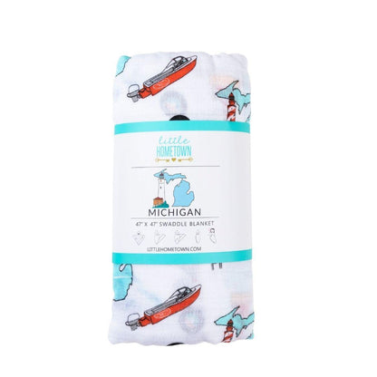 Gift Set: Michigan Baby Muslin Swaddle Blanket and Burp Cloth/Bib Combo Extra Large Bamboo Cotton