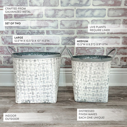 Whitewashed Woven Metal Baskets, Set of 2