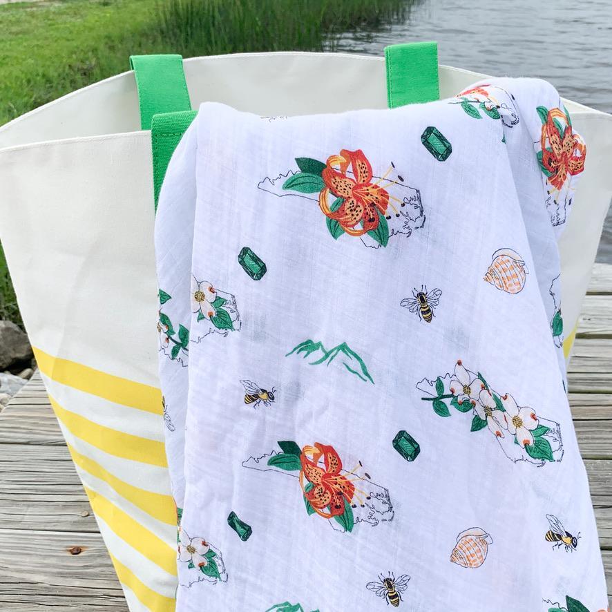 Gift Set: North Carolina Baby Muslin Swaddle Blanket and Burp Cloth/Bib Combo (Floral) Baby Shower Essential for Newborn