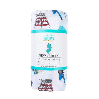 Gift Set: New Jersey Baby Muslin Swaddle Blanket and Burp Cloth/Bib Combo Baby Shower Essential for Newborn