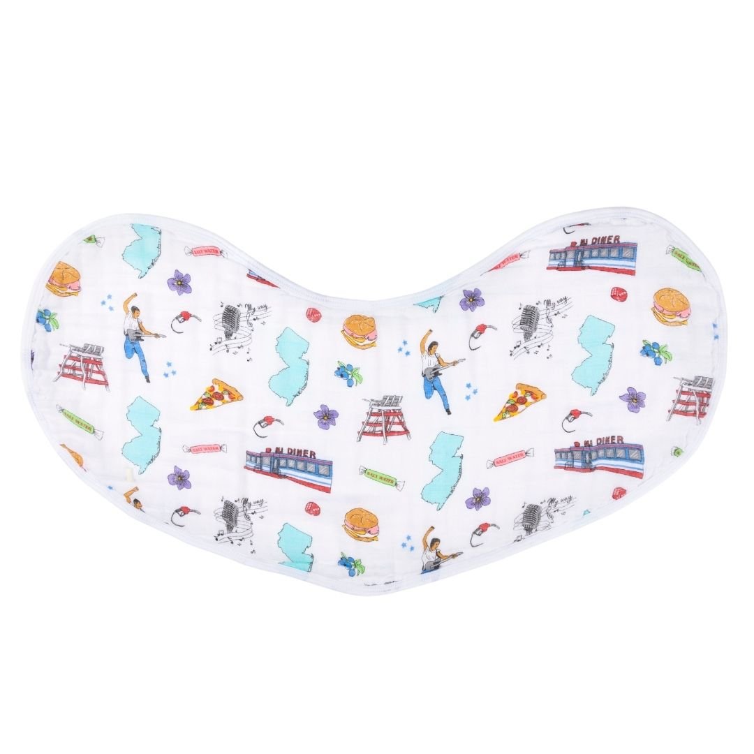 Gift Set: New Jersey Baby Muslin Swaddle Blanket and Burp Cloth/Bib Combo Baby Shower Essential for Newborn