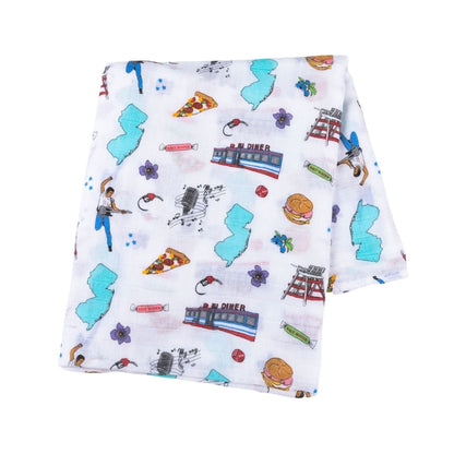 Gift Set: New Jersey Baby Muslin Swaddle Blanket and Burp Cloth/Bib Combo Baby Shower Essential for Newborn