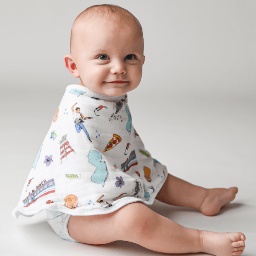 Gift Set: New Jersey Baby Muslin Swaddle Blanket and Burp Cloth/Bib Combo Baby Shower Essential for Newborn