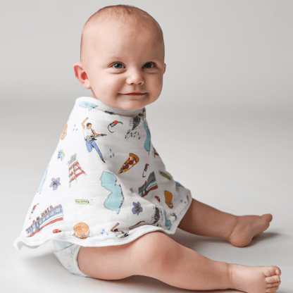 Gift Set: New Jersey Baby Muslin Swaddle Blanket and Burp Cloth/Bib Combo Baby Shower Essential for Newborn
