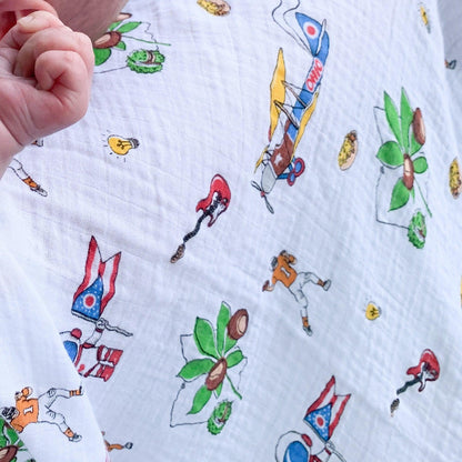 Gift Set: Ohio Baby Muslin Swaddle Receiving Blanket and Burp Cloth / Bib Combo Hospital Coming Home Essential