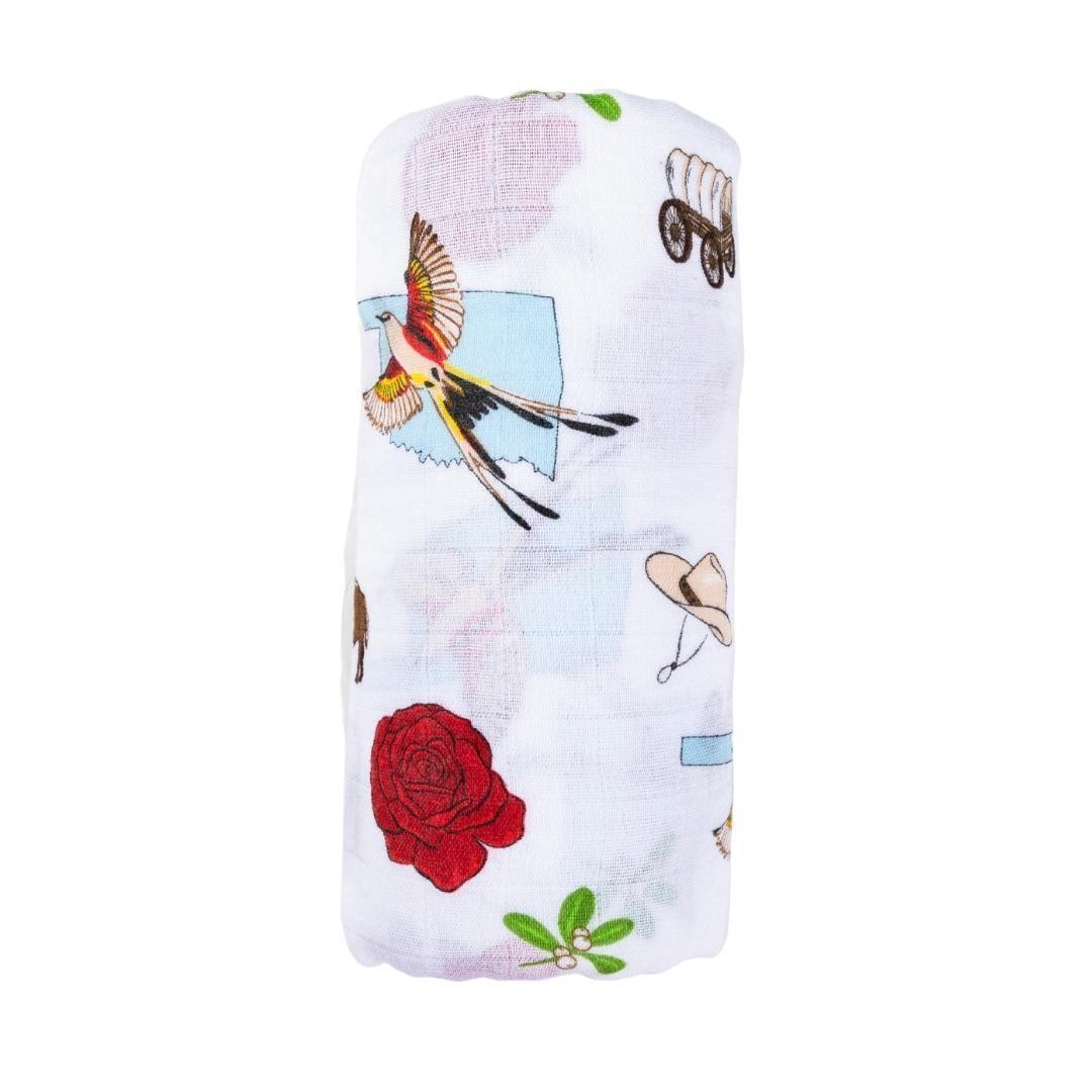 Gift Set: Oklahoma Swaddle Blanket and Burp Cloth/Bib Combo Soft Breathable Bamboo Cotton