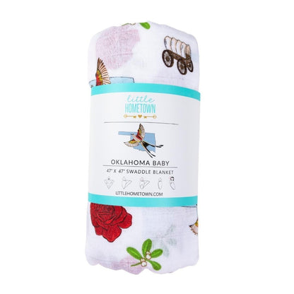 Gift Set: Oklahoma Swaddle Blanket and Burp Cloth/Bib Combo Soft Breathable Bamboo Cotton