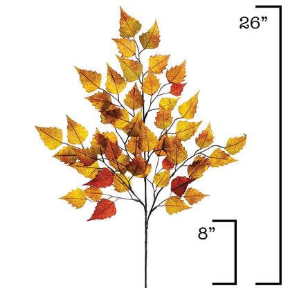 26" Faux Birch Leaf Stem Orange / Mustard / Yellow