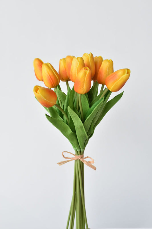 13.5" Faux Real Touch Orange/Yellow Tulip Bundle : 12 Stems