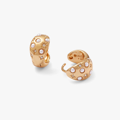 Pearl and Crystal Huggie Hoop Earrings