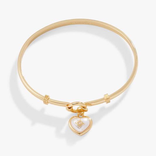 Pearl Heart + Crystal Charm Clip Bangle