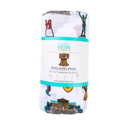 Gift Set: Philadelphia Baby Muslin Swaddle Blanket and Burp Cloth/Bib Combo Newborn Essentials for Feeding and Comfort